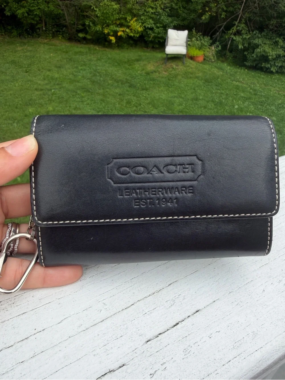 Coach Leatherware Est 1941 Black Leather Compact Wallet Keychain